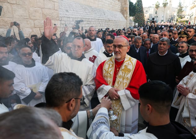 Latin Patriarch of Jerusalem, Cardinal Pierbattista Pizzaballa attends Christmas celebrations in Bethlehem on Christmas Eve, December 24, 2025.