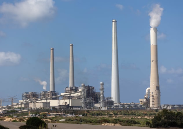 View of the Orot Rabin Power Plant at Sadot Yam beach, central Israel, May 20, 2023