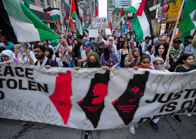 Protesters march in support of Palestine, in Toronto, Ontario, Canada June 5, 2025.