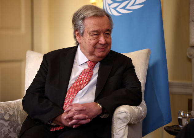 UNITED NATIONS Secretary-General Antonio Guterres smiles while speaking with Britain's Prime Minister Keir Starmer inside 10 Downing Street in central London, Britain, January 16, 2026. 