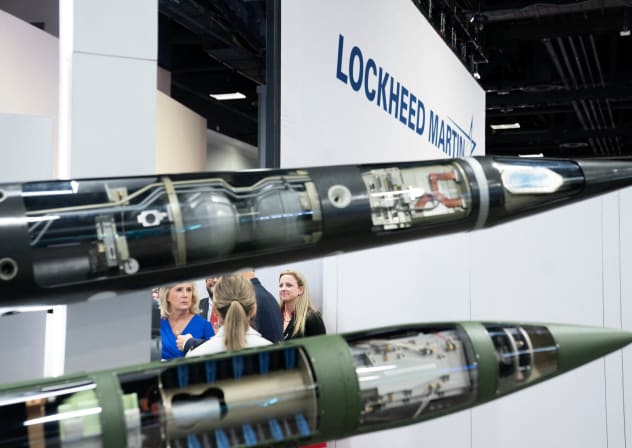 Former US secretary of the army Christine Wormuth speaks near a Terminal High Altitude Area Defense (THAAD) missile and the Pac-3 Missile Segment Enhancement during the Association of the US Army annual meeting and exposition at the Walter E. Washington Center in Washington, US, October 14, 2024.