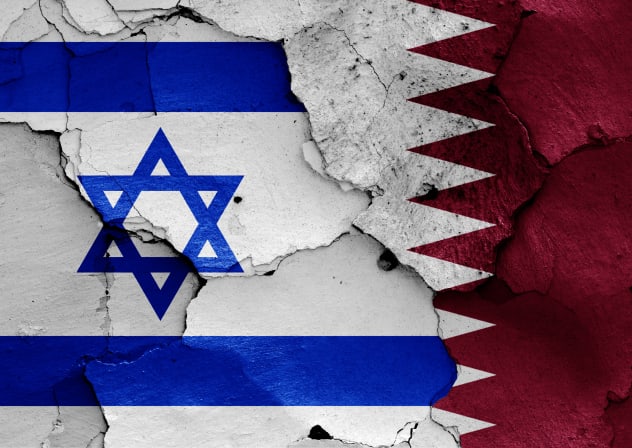 An illustration of the flags of Israel and Qatar.