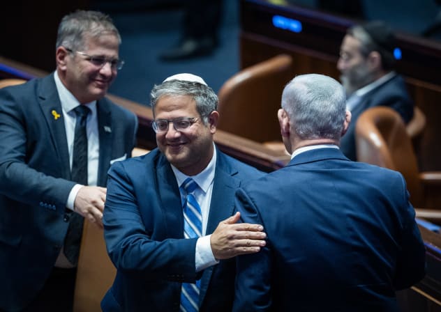  Israeli Prime Minister Benjamin Netanyahu with National Security Minister Itamar Ben Gvir during a 40 signatures debate, at the plenum hall of the Knesset, the Israeli parliament in Jerusalem, on November 10, 2025.