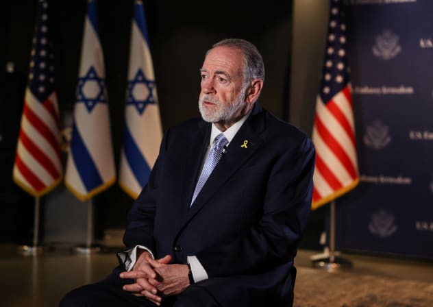 U.S. Ambassador to Israel Mike Huckabee looks on during an interview with Reuters in Jerusalem, September 10, 2025.