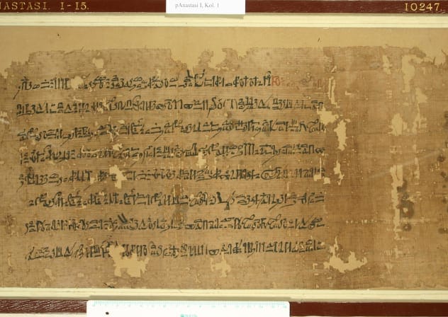 Papyrus Anastasi I; sheet 1; Hieratic literary text: "The Satirical Letter," February 4, 2026.