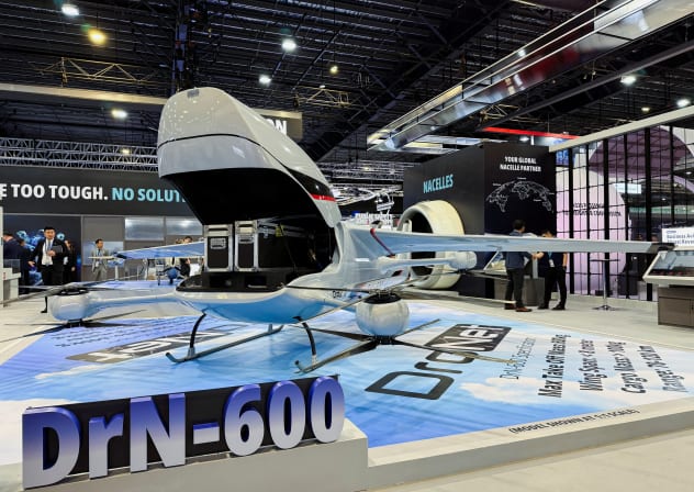 ST Engineering shows its DrN-600 drone at the Singapore Airshow, in Singapore February 4, 2026. 
