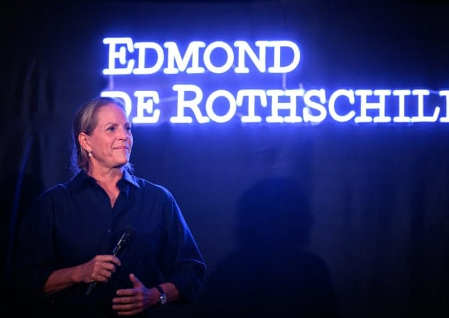 French Edmond de Rothschild group general director Ariane de Rothschild looks on during a press conference prior to the unveiling of the Ultim multihull Gitana 18 Maxi Edmond de Rothschild in Lorient, north-western France on December 3, 2025.
