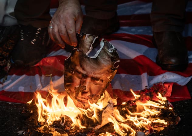 IRANIAN PRO-GOVERNMENT supporters burn pictures of US President Donald Trump, last month. If Trump’s bluster against Iran just leads to another soft deal that kicks the Iranian nuclear can down the road, then Trump’s presidency is finished, the writer says. 