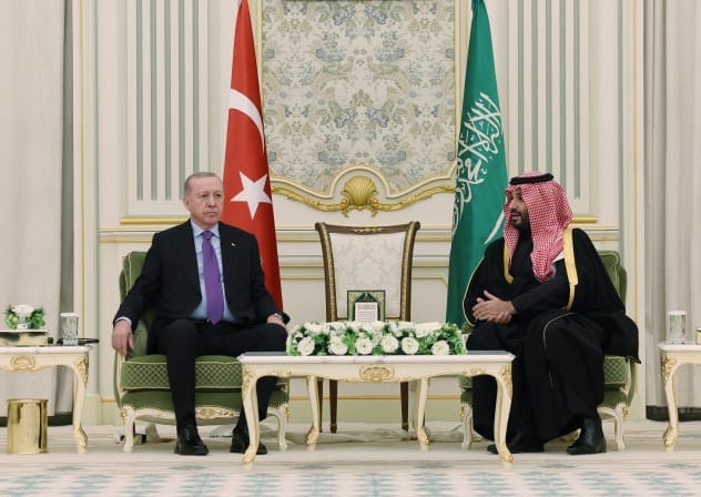 Turkish President Tayyip Erdogan meets with Saudi Crown Prince Mohammed bin Salman in Riyadh, Saudi Arabia, February 3, 2026.