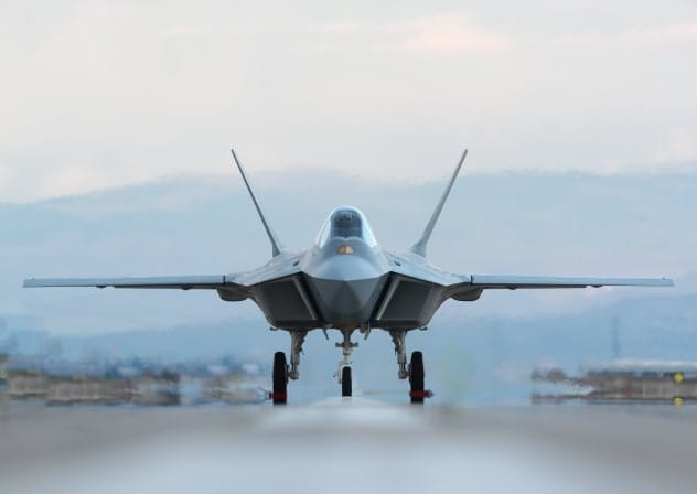 Turkey's 'Kaan' fighter jet seen during runway tests at its facilities in Ankara, March 17, 2023