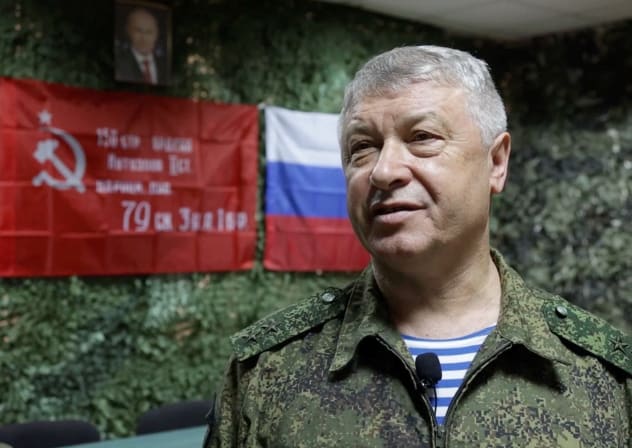 Russian Lieutenant General Vladimir Alexeyev speaks after the ceremony of signing contracts between the Russian Defence Ministry and commanders of volunteer units participating in the Russia-Ukraine military conflict, at an unknown location, in this still image from video released on June 14, 2023. 