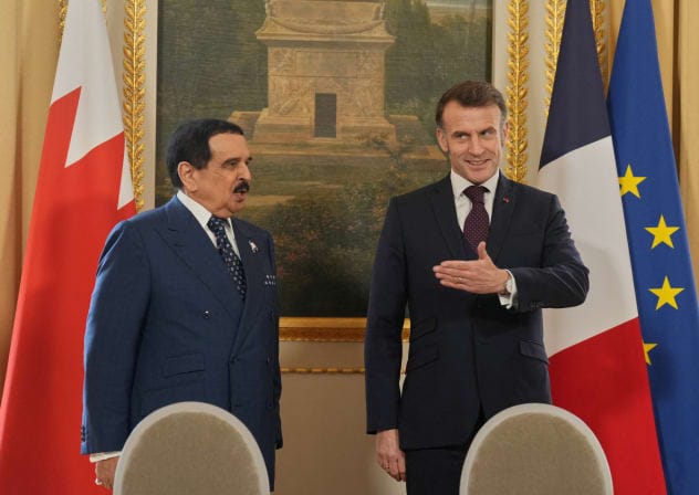 Bahrain's King Hamad bin Isa Al Khalifa and France's President Emmanuel Macron meet at the Elysee Palace in Paris, France, February 6, 2026.