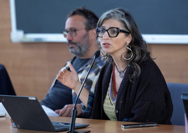 United Nations Special Rapporteur Francesca Albanese speaks at a conference on an investigative project on Israeli-Palestinian conflict, at the Roma Tre University, in Rome, Italy, October 6, 2025.