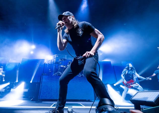 Brad Arnold of 3 Doors Down performs at Little Caesars Arena on November 20, 2024 in Detroit, Michigan.