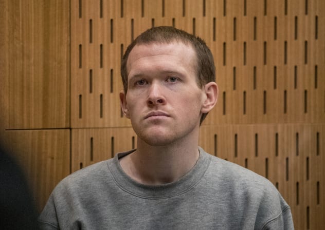 Brenton Tarrant, the gunman who shot and killed worshippers in the Christchurch mosque attacks, listens as Crown prosecutor Mark Zarifeh delivers his submission during Tarrant's sentencing at the High Court in Christchurch, New Zealand, August 27, 2020. 