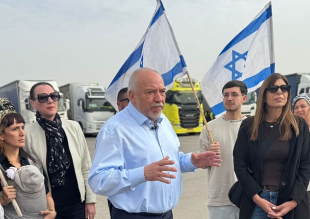 Avigdor Liberman visits the Kerem Shalom border crossing on Monday, February 9, 2026.  (Credit: Yisrael Beytenu)