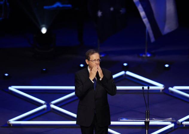 Israeli President Isaac Herzog gestures after his speech at 'An Evening of Light & Solidarity' during his state visit to Australia, in Sydney, Australia, February 9, 2026. 