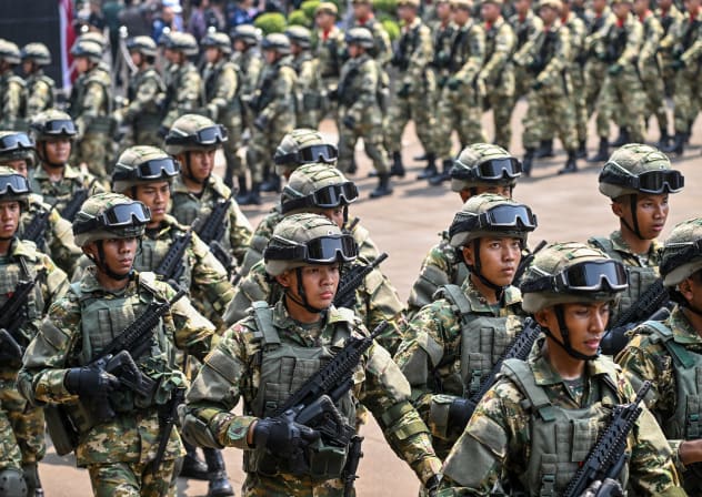 Indonesian troops attend a handover ceremony at the Ministry of Defense in Jakarta on October 22, 2024. 