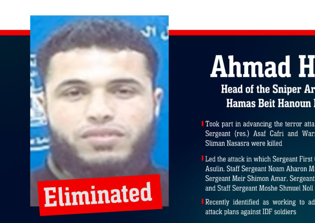 IDF eliminates terrorist Ahmad Hasan, head of the Sniper Array in the Hamas Beit Hanoun Battalion. February 11.