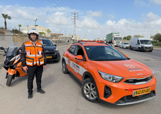 Hatzalah paramedics and vehicles are seen at the scene of an incident involving hazardous material, in Ashdod, February 11, 2026.