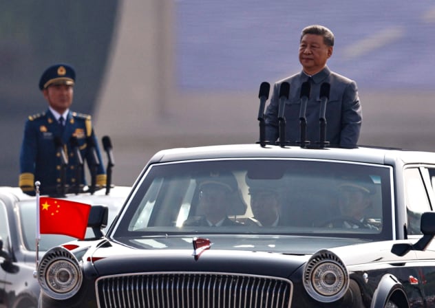 PRESIDENT OF CHINA Xi Jinping reviews troops during a military parade to mark the 80th anniversary of World War II’s end, in Beijing, Sept. 3, 2025.