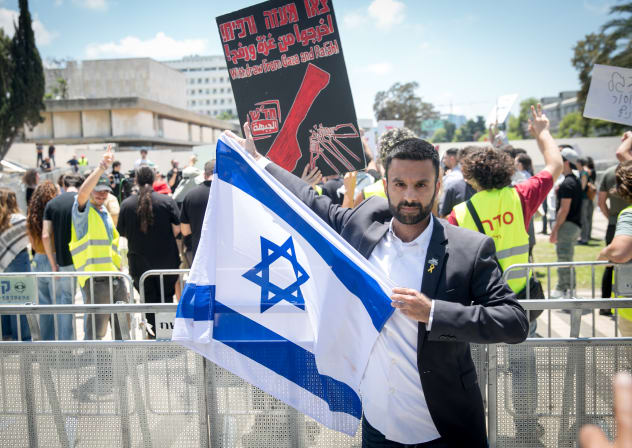 Yoseph Haddad demonstrates against a rally marking the "Nakba" at Tel Aviv University, May 15, 2024; illustrative.