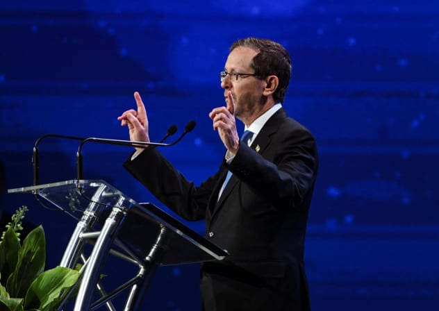 ISRAEL'S PRESIDENT Isaac Herzog speaks during his state visit to Australia following a deadly mass shooting at a Hanukkah celebration at Bondi Beach on December 14, 2025, in Melbourne, Australia, February 12, 2026.