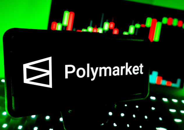 The logo of prediction market trading platform Polymarket is seen on a digital screen (illustrative)