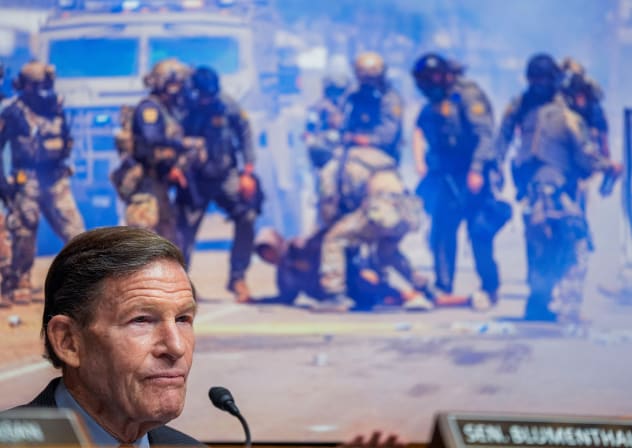 US Senator Richard Blumenthal (D-CT) attends a Senate Homeland Security and Government Affairs Committee hearing on Capitol Hill in Washington, DC, US, February 12, 2026.