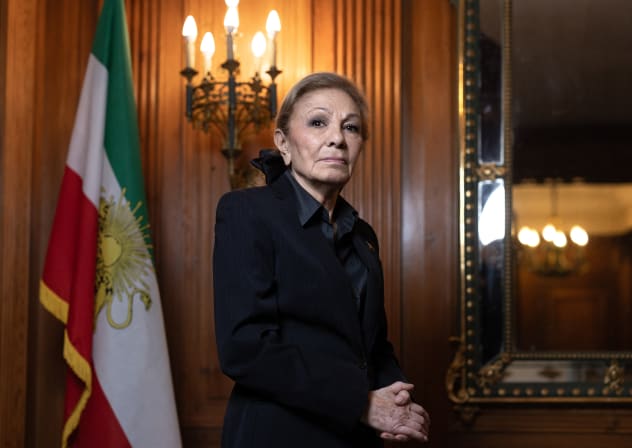 Farah Pahlavi, widow of Iran's former shah, poses during a photo session at her home in Paris on January 20, 2026.