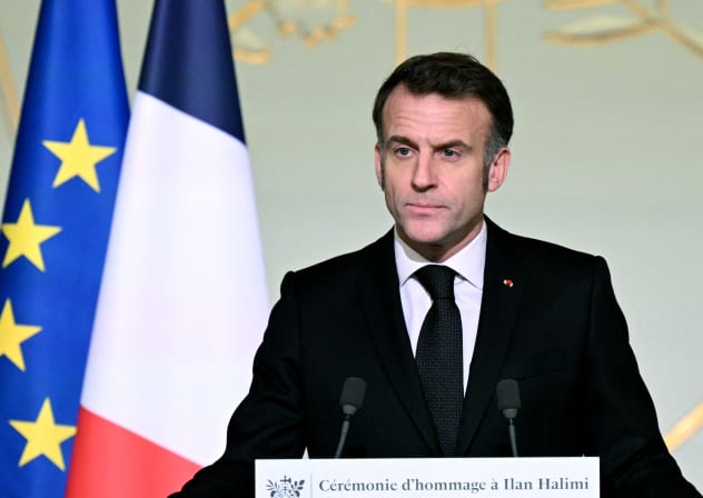 France's President Emmanuel Macron delivers a speech during a ceremony commemorating the 20th anniversary of the murder of Ilan Halimi, a 23-year-old French Jew who was tortured and murdered in 2006, at The Elysee Presidential Palace in Paris, France, February 13, 2026.
