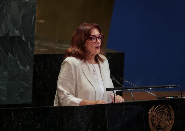 European Commissioner for Mediterranean Dubravka Suica speaks during a High-level International Conference for the Peaceful Settlement of the Question of Palestine and the Implementation of the Two-State Solution at U.N. headquarters in New York City, U.S., July 28, 2025. 