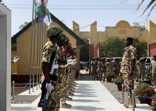 Nigeria's Chief of Army Staff, Lieutenat-General Waidi Shaibu inspects troops, during the tour of Theatre Command Operation Lafiya Dole, in Maiduguri, Borno, Nigeria, November 6, 2025. 