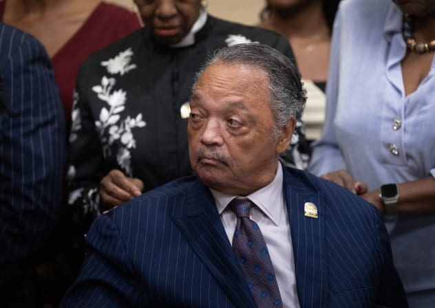 Civil Rights leader Rev. Jesse Jackson visits with guests at the National Bar Association's annual convention on July 31, 2025 in Chicago, Illinois.