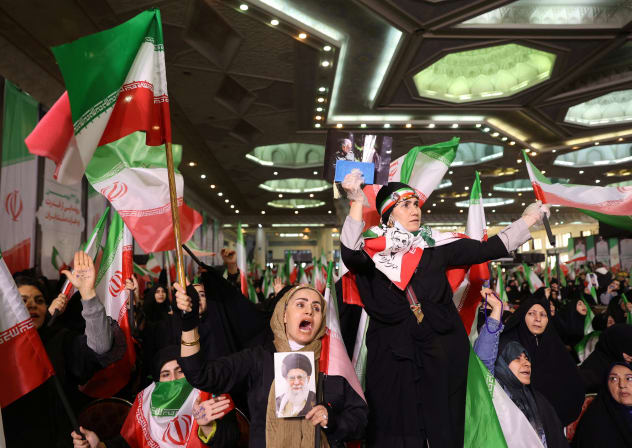 People attend a pro-government memorial ceremony marking the 40th day of mourning for victims of the previous anti-government Iranian protests, in Tehran, Iran, February 17, 2026