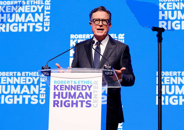 Stephen Colbert speaks onstage during the Robert F. Kennedy Human Rights' 2025 Ripple of Hope Gala at New York Hilton on December 09, 2025 in New York City. 