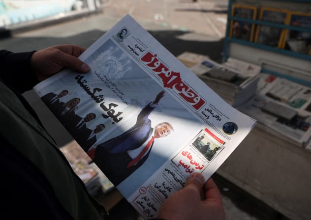 An Iranian newspaper with a cover photo of U.S. President Donald Trump, in Tehran, Iran, February 17, 2026.