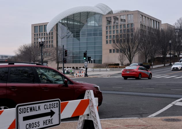 The US Institute of Peace building prepares to host U.S. President Donald Trump's first Board of Peace meeting in Washington, DC, US, February 18, 2026.