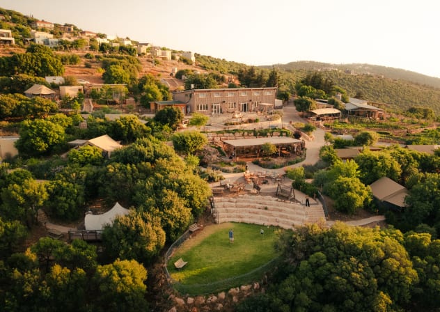 An aerial image of Rom farm. 