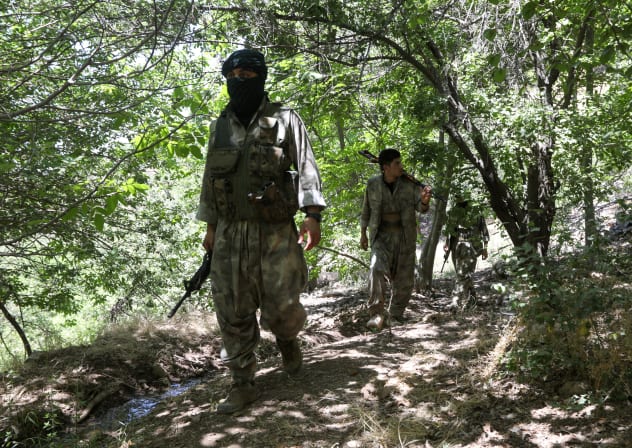 Fighters from the Kurdistan Free Life Party (PJAK), an Iranian Kurdish opposition group, are pictured near the border with Iran in Iraq's Kurdistan Region, in the outskirts of Sulaimaniya, Iraq, June 21, 2025. 
