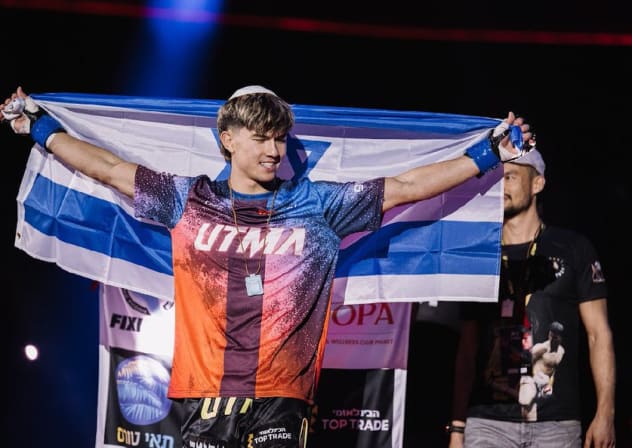 ISRAELI MUAY Thai fighter, Ahavat Hashem Gordon, seen with an Israeli flag following his win on February 21, 2026.
