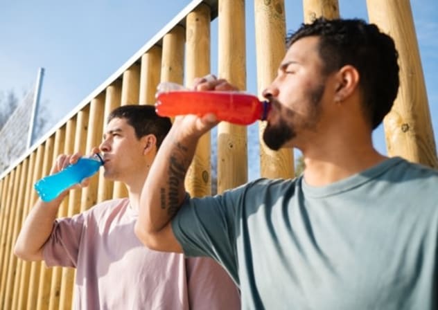 Men drinking energy drinks