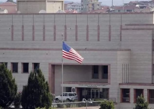 The US flag flies outside the embassy in Beirut, Lebanon; illustrative.