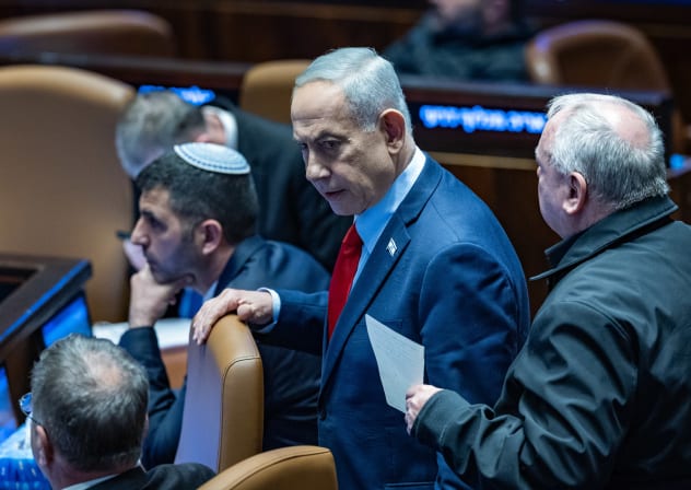 Prime Minister Benjamin Netanyahu attends a 40-signatures debate at the Knesset, in Jerusalem, February 23, 2026