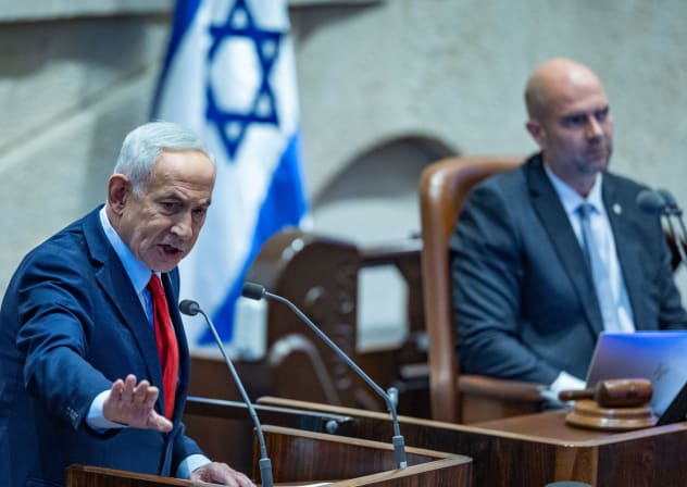 Prime Minister Benjamin Netanyahu attends a 40-signatures debate at the Knesset, in Jerusalem, February 23, 2026