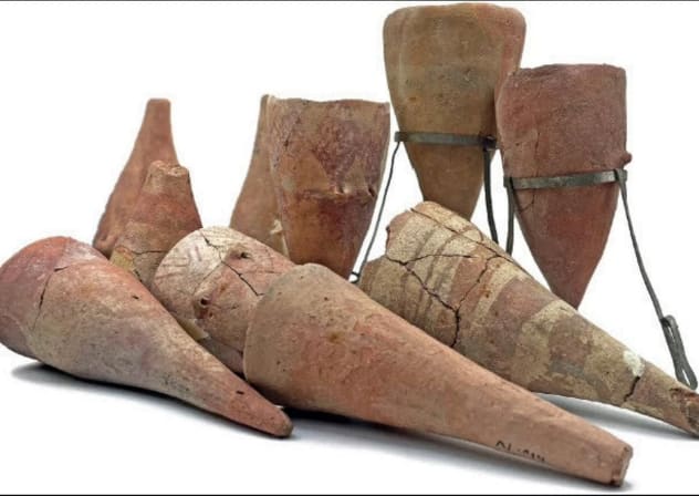 Cone-shaped clay vessels, known as cornets, found across hundreds of sites in Israel and Jordan, February 27, 2026.