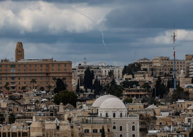 Smoke in the sky over Jerusalem, after missiles were launched from Iran towards Israel, following Israel and US strikes on Iran, February 28, 2026