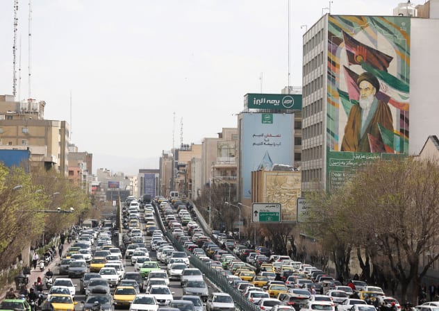 Vehicles line up during a traffic block, after Israel and the US launched strikes on Iran, in Tehran, Iran, February 28, 2026.