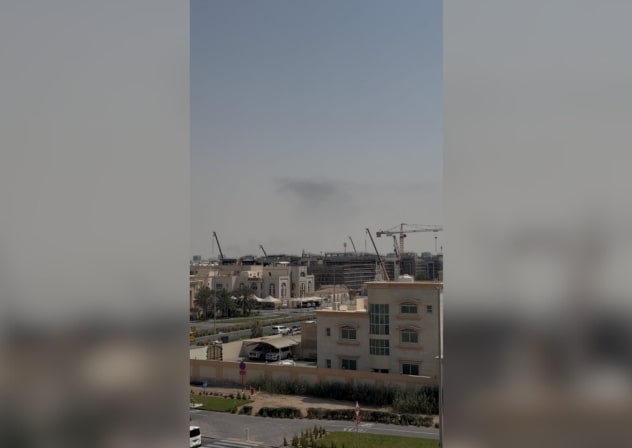 Smoke in the sky after reported blasts were heard, following strikes by the United States and Israel against Iran, in Abu Dhabi, United Arab Emirates, February 28, 2026, in this still image obtained from a video.