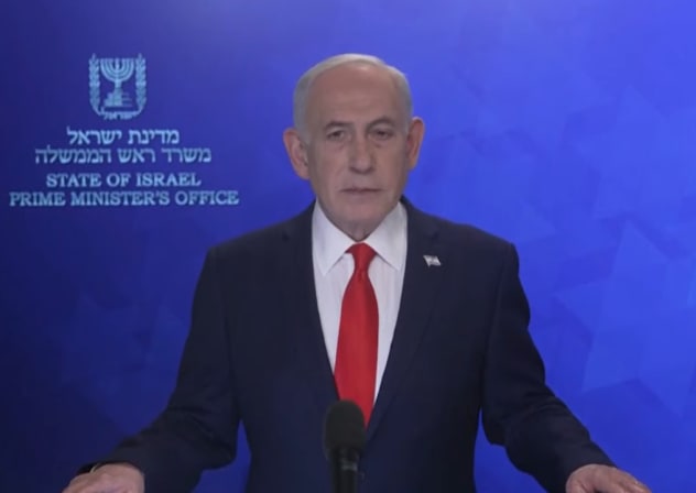 Prime Minister Benjamin Netanyahu delivers a televised address on February 28, 2026.